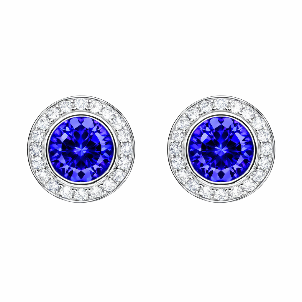 18ct White Gold 0.60ct Tanzanite Diamond Round Stud Earrings DMN-1918 Image 1