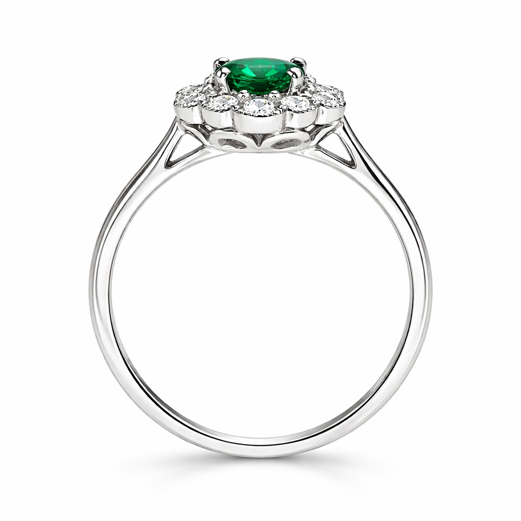 18ct White Gold 0.66ct Emerald and Diamond Cluster Ring DMN-1491 Image 2