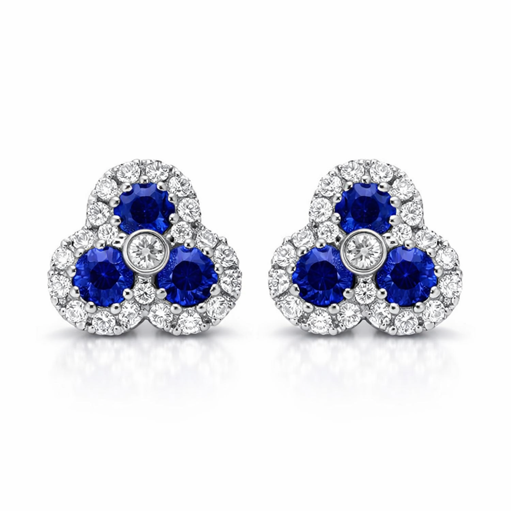 18ct White Gold 0.66ct Sapphire and Diamond Cluster Earrings DMN-161 Image 3