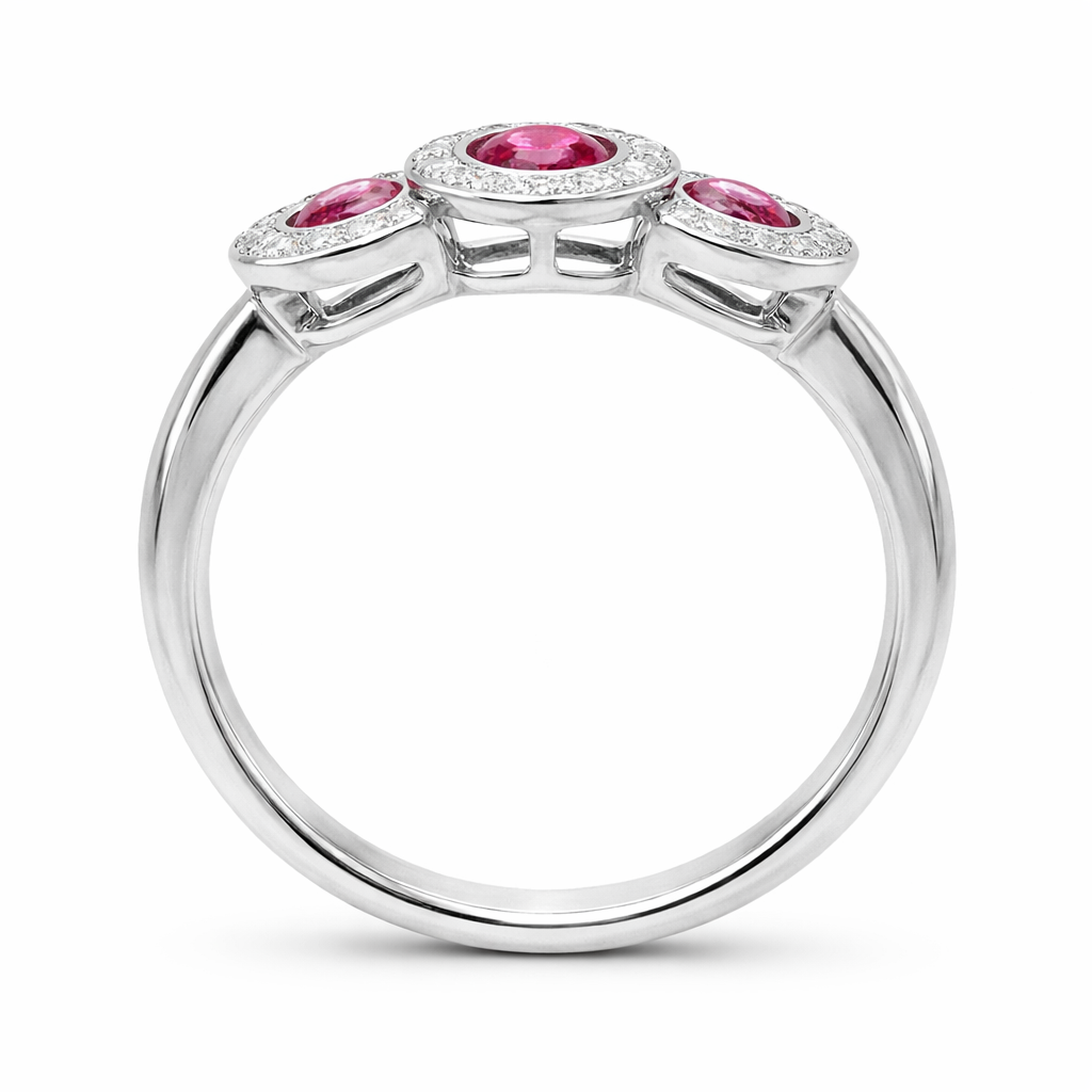 18ct White Gold 0.67ct Ruby Diamond Trilogy Cluster Ring DMN-1794 Image 2