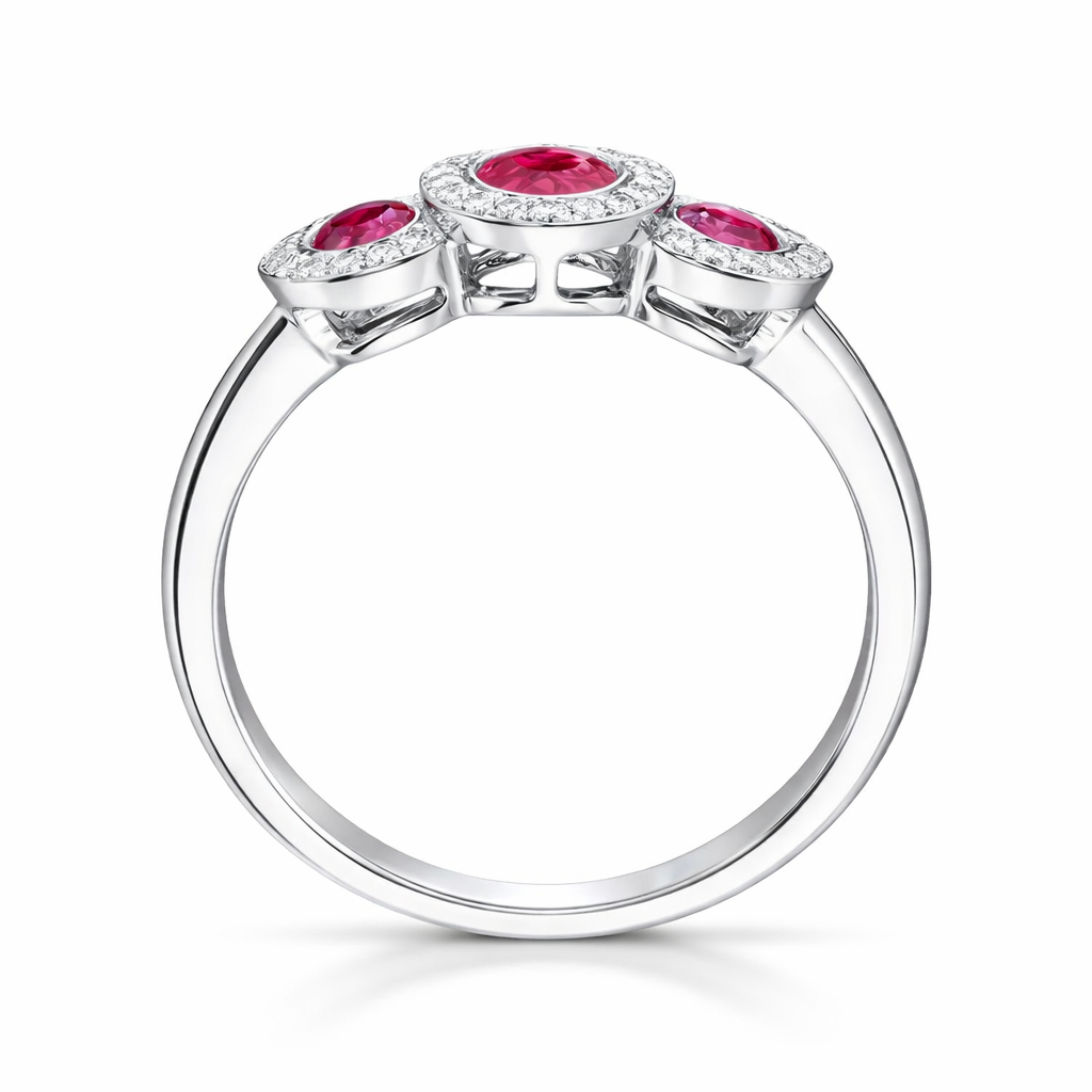 18ct White Gold 0.67ct Ruby Diamond Trilogy Cluster Ring DMN-1919 Image 2