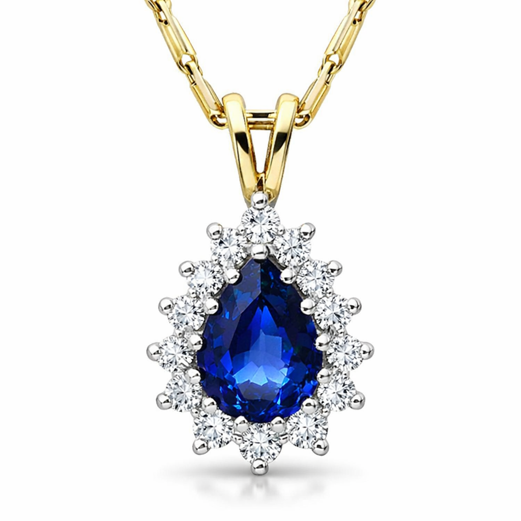 18ct White Gold 0.70ct Sapphire 0.23ct Diamond Cluster Pear Necklace DMN-1395 Image 1