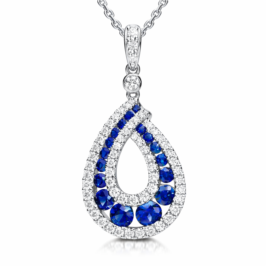 18ct White Gold 0.71ct Sapphire and 0.38ct Diamond Open Teardrop Necklace DMN-1415 Image 1