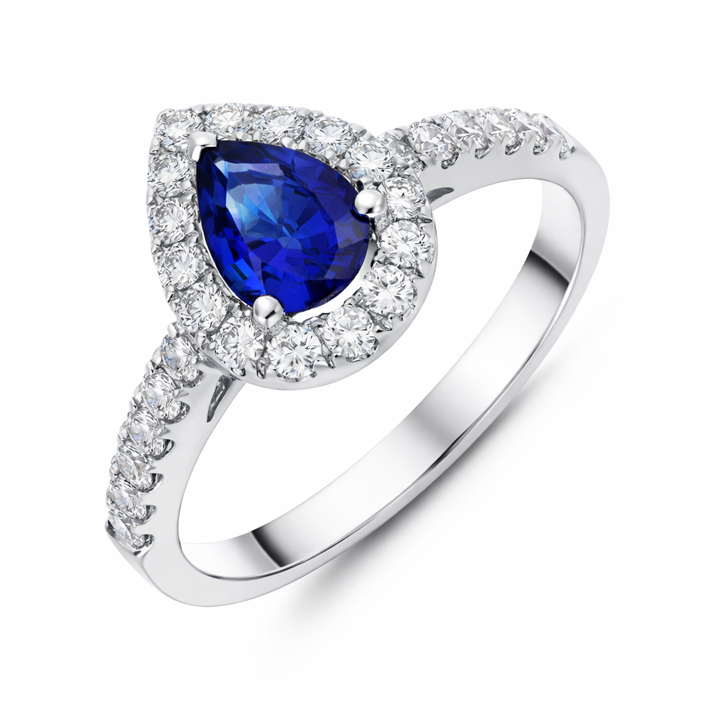 18ct White Gold 0.71ct Sapphire and Diamond Pear Ring DMN-1939 Image 1