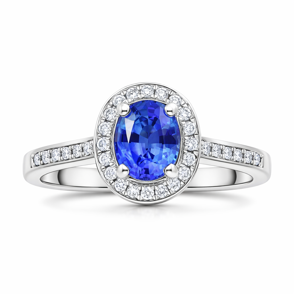 18ct White Gold 0.72ct Sapphire 0.19ct Diamond Halo Ring DMN-2953 Image 2