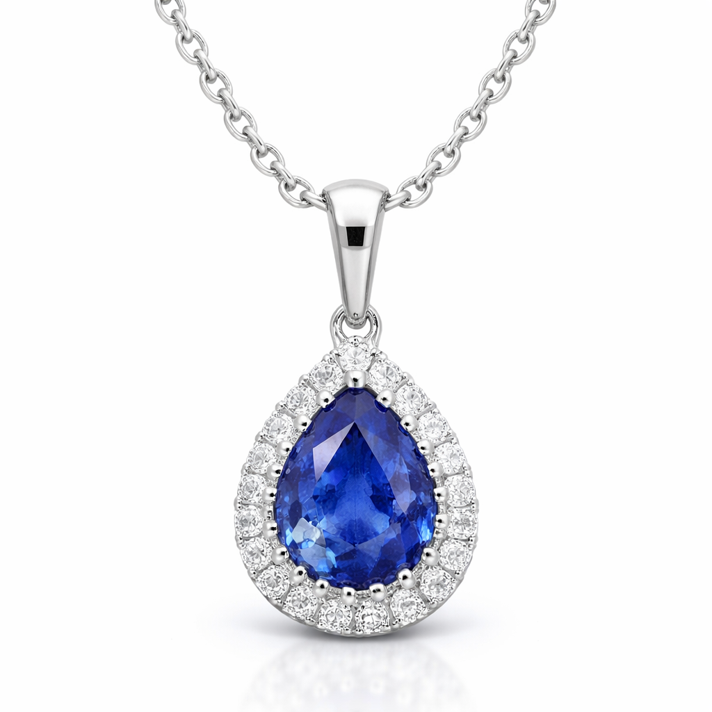 18ct White Gold 0.72ct Sapphire Diamond Pear Cluster Necklace DMN-1772 Image 1