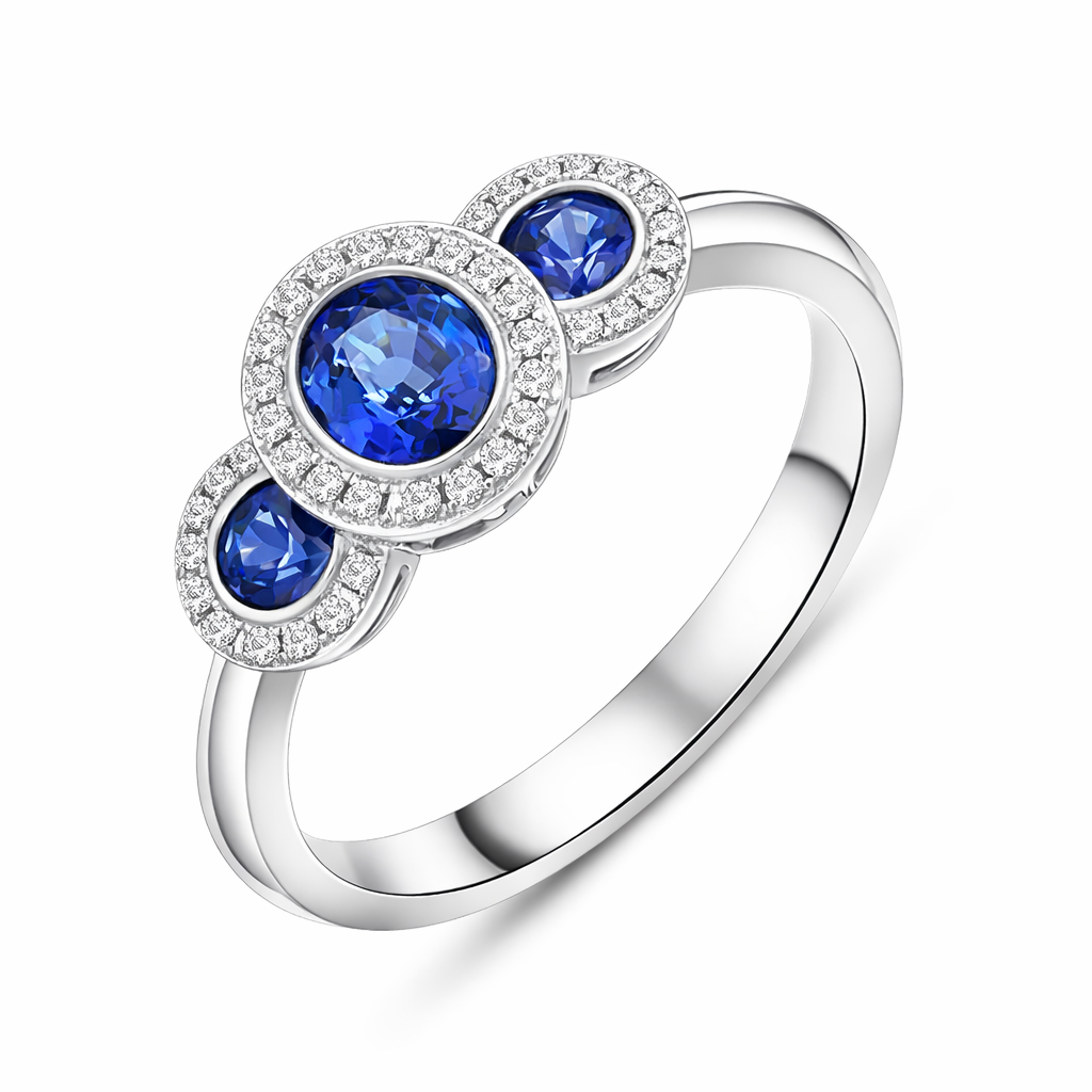 18ct White Gold 0.72ct Sapphire Diamond Ring F33 Image 1
