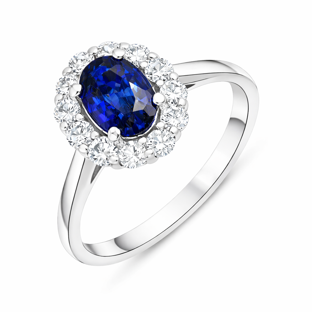 18ct White Gold 0.75ct Sapphire Diamond Halo Ring G1955 Image 1