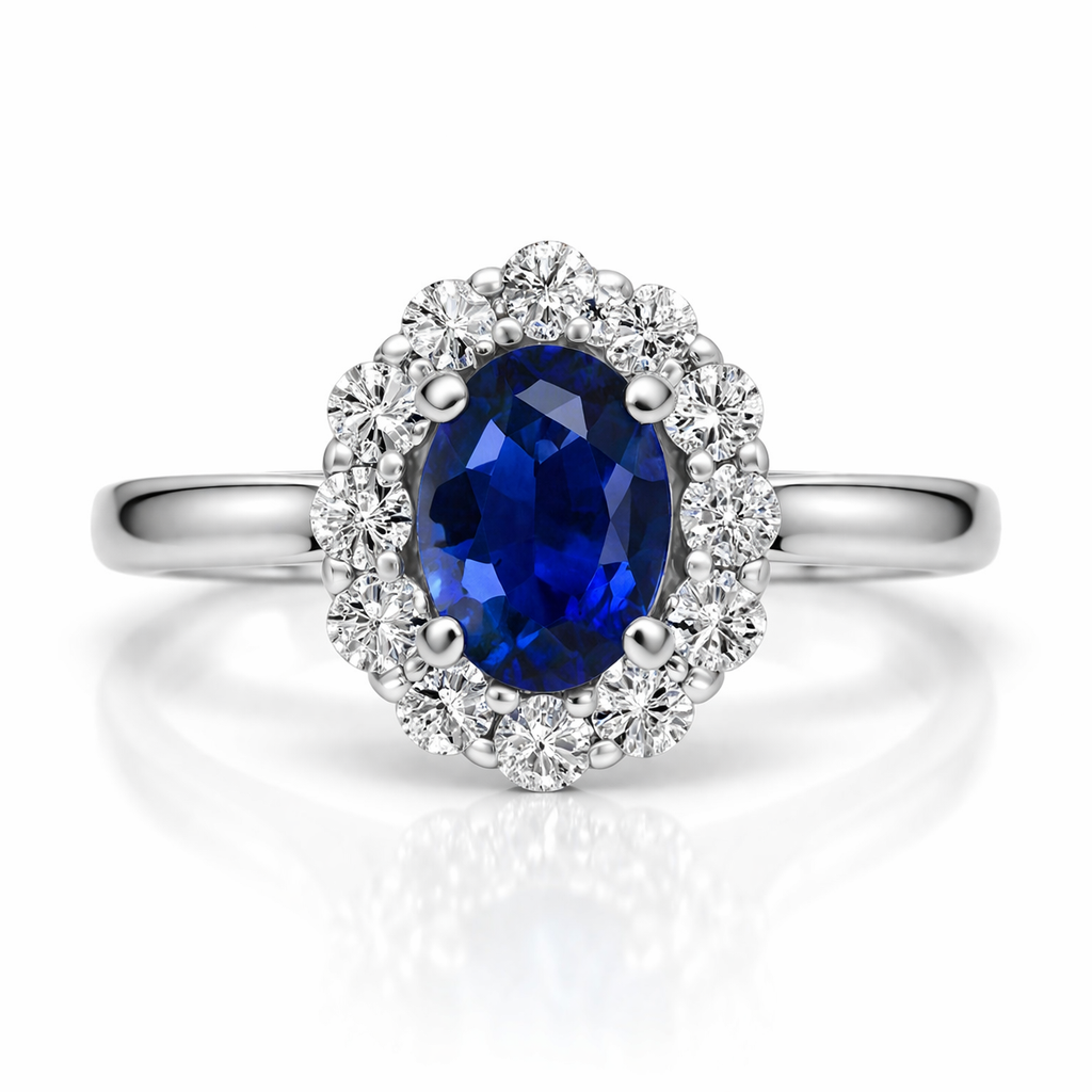 18ct White Gold 0.75ct Sapphire Diamond Halo Ring G1955 Image 2