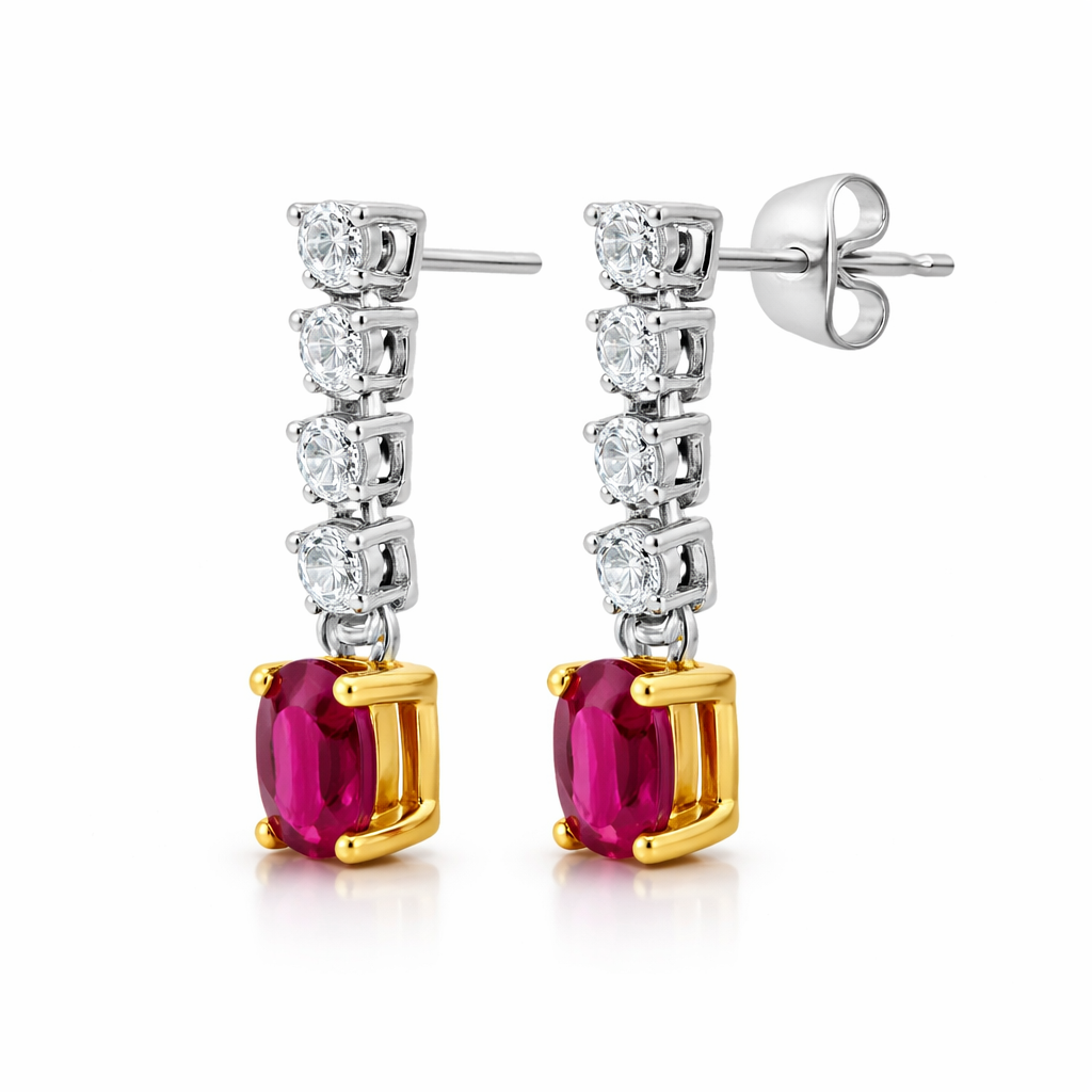 18ct White Gold 0.76ct Ruby 0.31ct Diamond Drop Earrings DMN-1394 Image 2