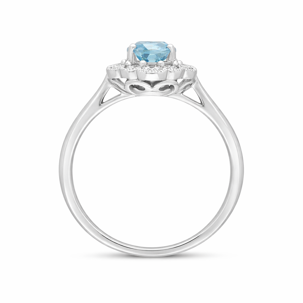 18ct White Gold 0.78ct Aquamarine Diamond Halo Ring DMN-2769 Image 2