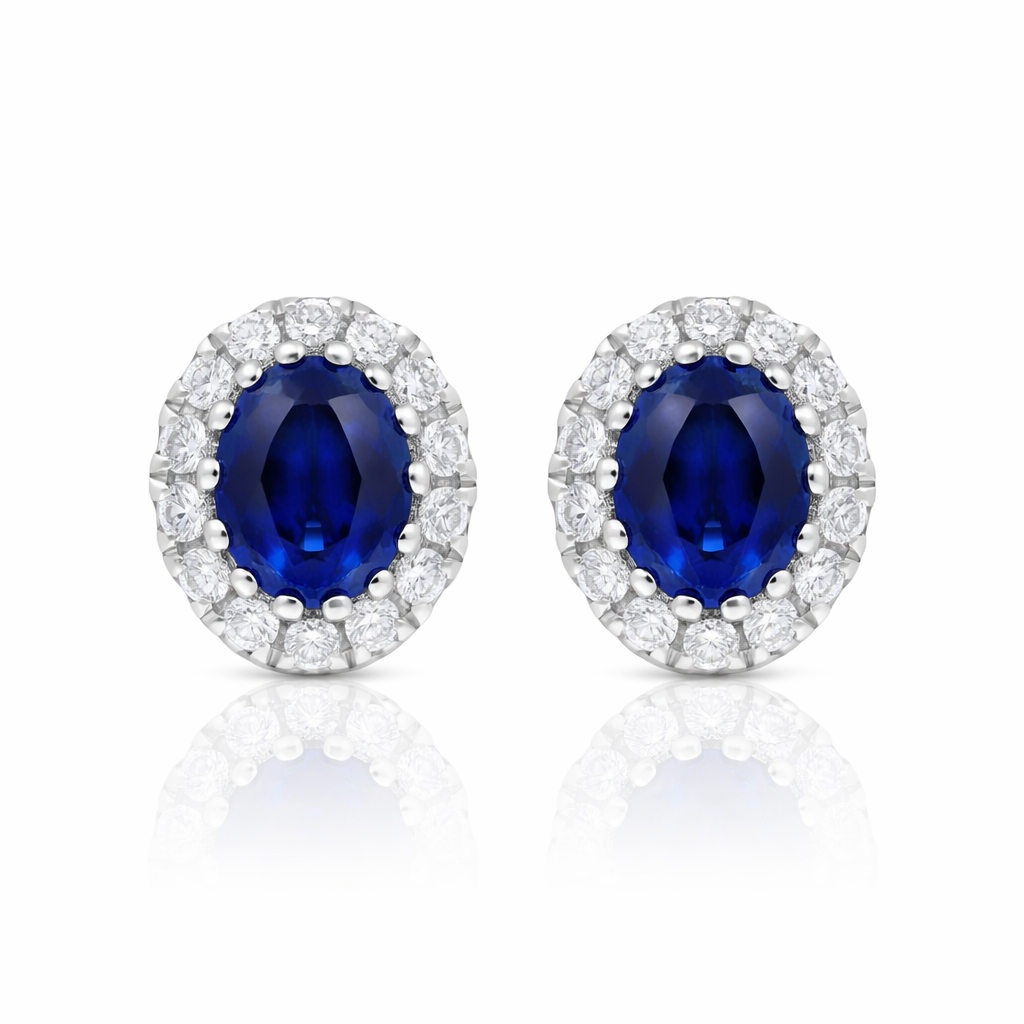 18ct White Gold 0.80 Sapphire 0.16 Diamond Cluster Earrings 26847D9 Image 1