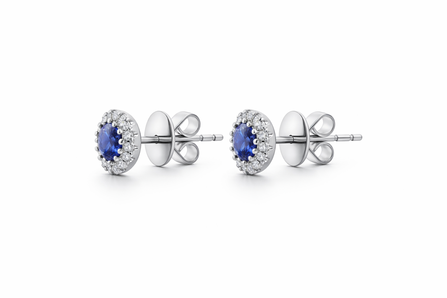 18ct White Gold 0.80 Sapphire 0.16 Diamond Cluster Earrings 26847D9 Image 2