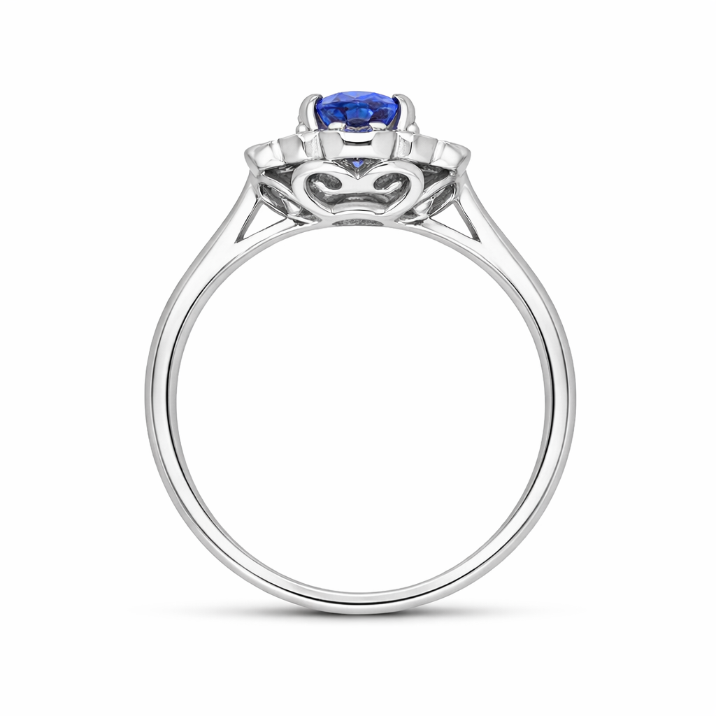 18ct White Gold 0.80ct Sapphire Diamond Oval Cluster Halo Ring 24991 Image 3