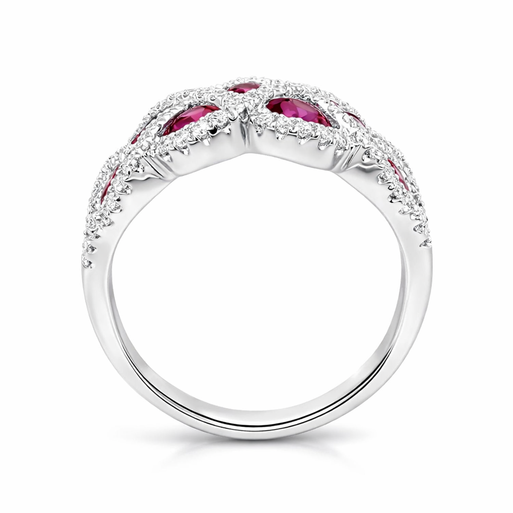 18ct White Gold 0.86ct Ruby Diamond Lattice Ring DMN-1793 Image 2