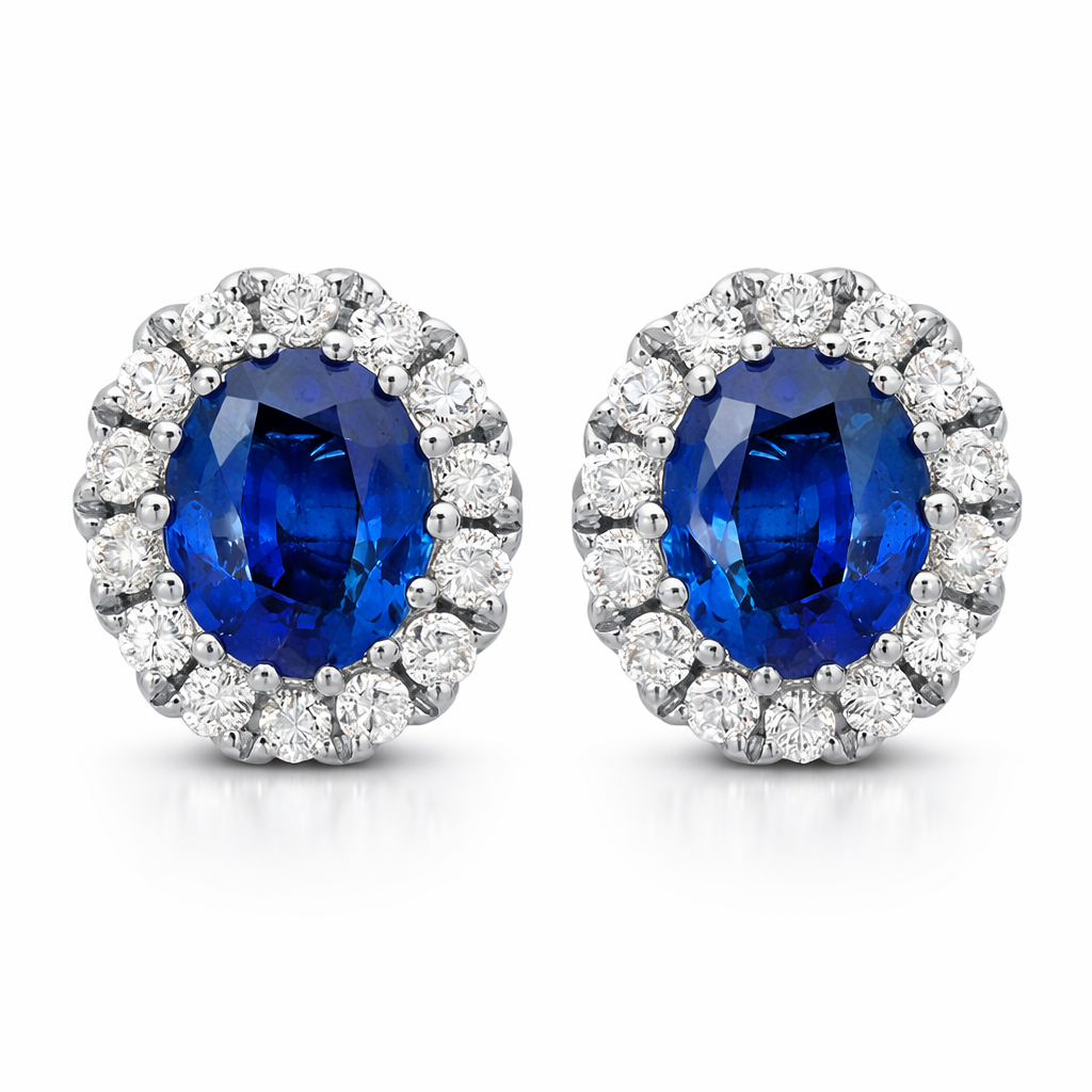 18ct White Gold 0.86ct Sapphire and Diamond Oval Stud Earrings DMN-154 Image 1