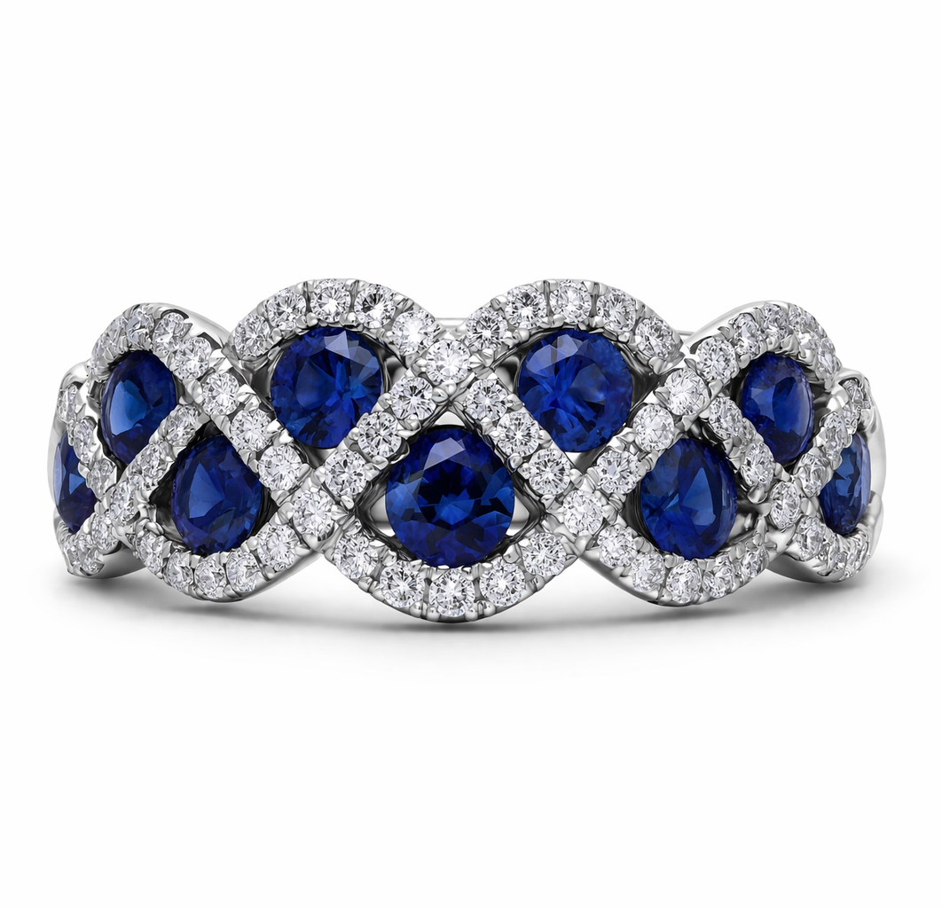 18ct White Gold 0.87 Sapphire 0.37 2 Row Daimond Lattice Eternity Ring 26891 Image 2
