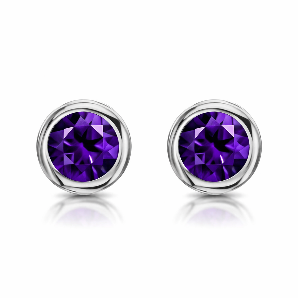 18ct White Gold 0.88ct Amethyst Round Stud Earrings 12850A3 Image 1