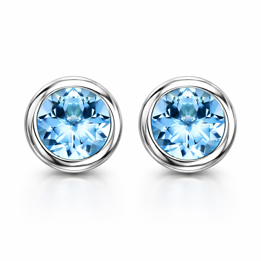 18ct White Gold 0.88ct Aquamarine Solitaire Stud Earrings 12850A3 Image 1