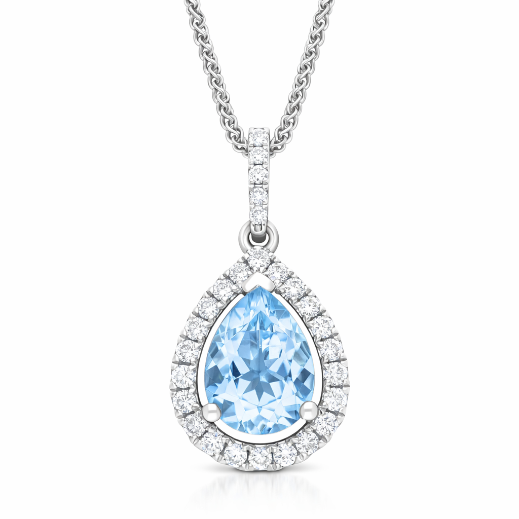 18ct White Gold 0.93ct Aquamarine 0.21ct Diamond Pear Cut Necklace 56221AQ Image 1
