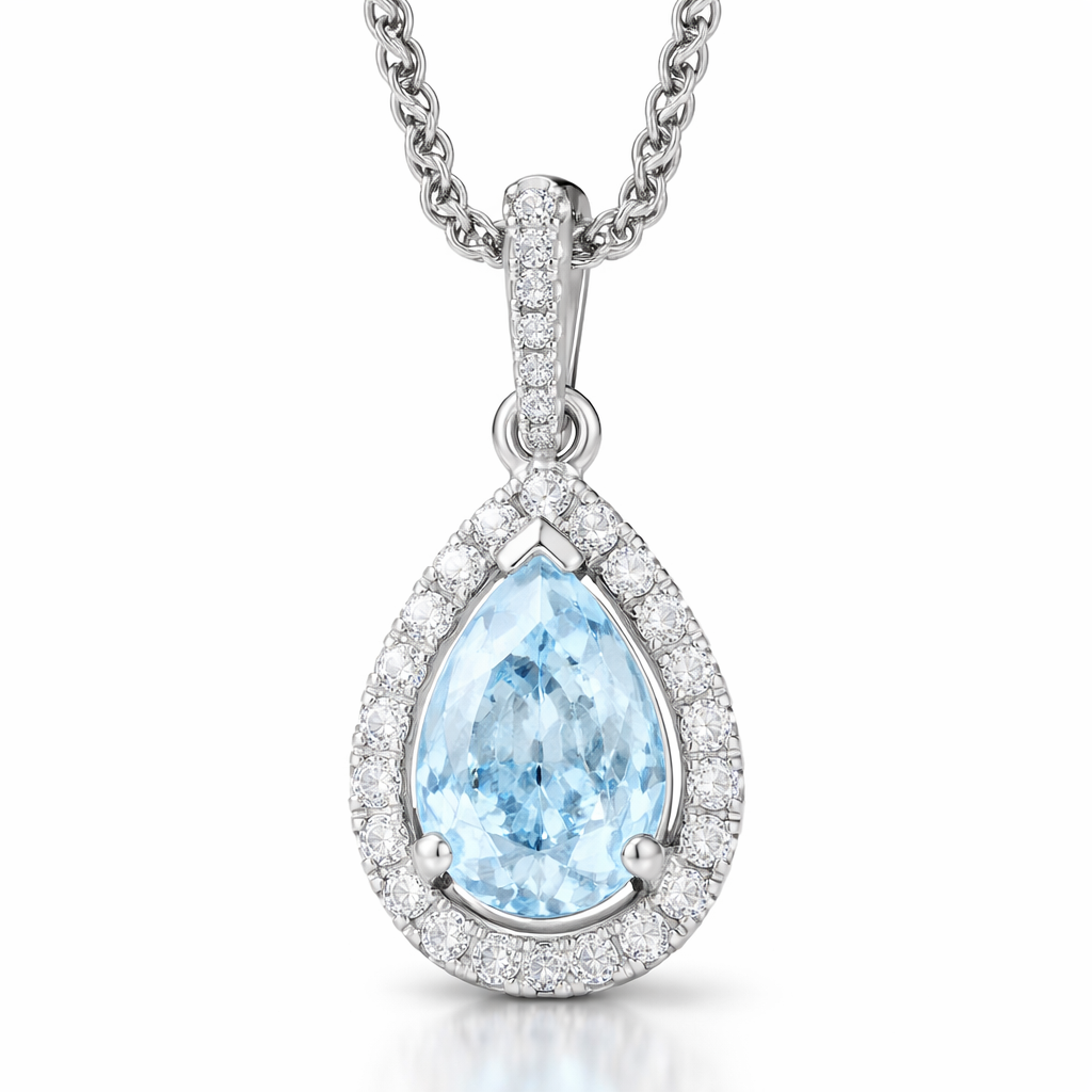 18ct White Gold 0.93ct Aquamarine 0.21ct Diamond Pear Cut Necklace 56221AQ Image 2