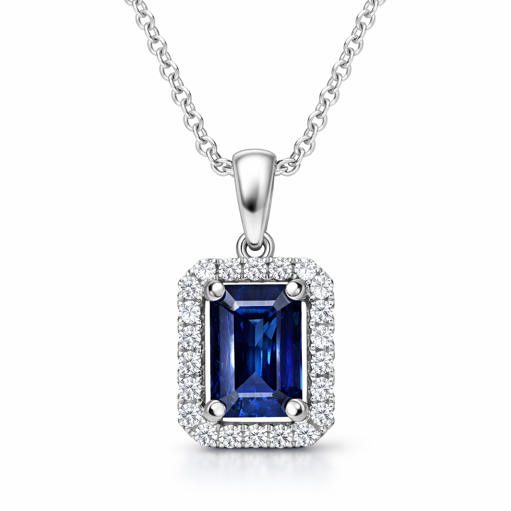 18ct White Gold 0.95ct Sapphire and Diamond Oblong Necklace DMN-1991 Image 1