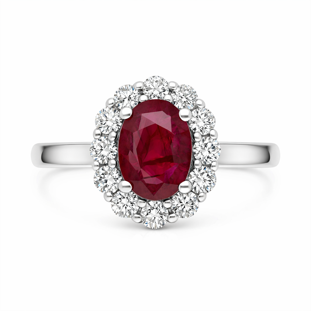 18ct White Gold 0.98ct Ruby Diamond Oval Cluster Halo Ring G765 Image 2