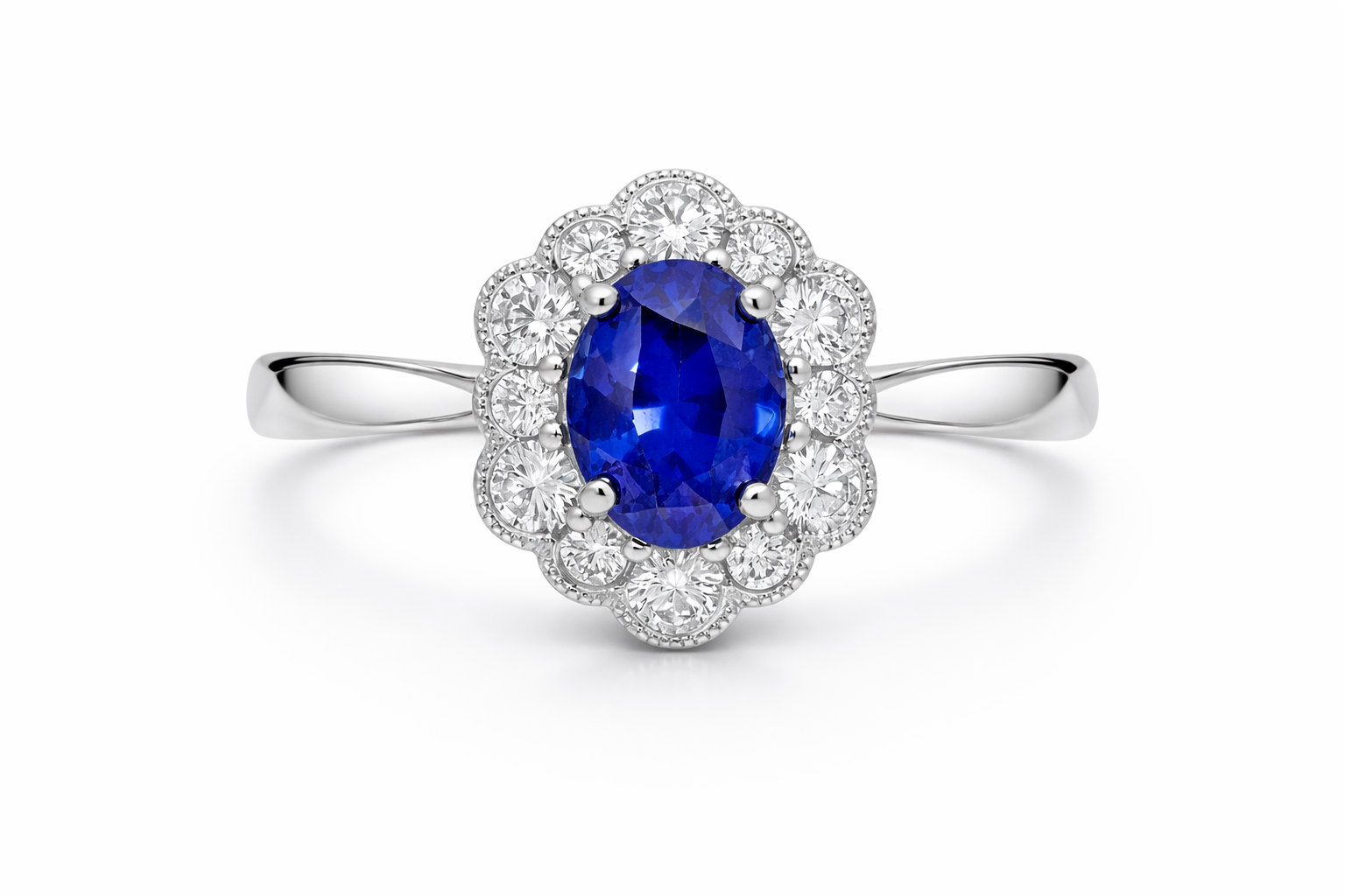 18ct White Gold 0.98ct Sapphire 0.40ct Diamond Flower Cluster Ring DMN-1687 Image 2