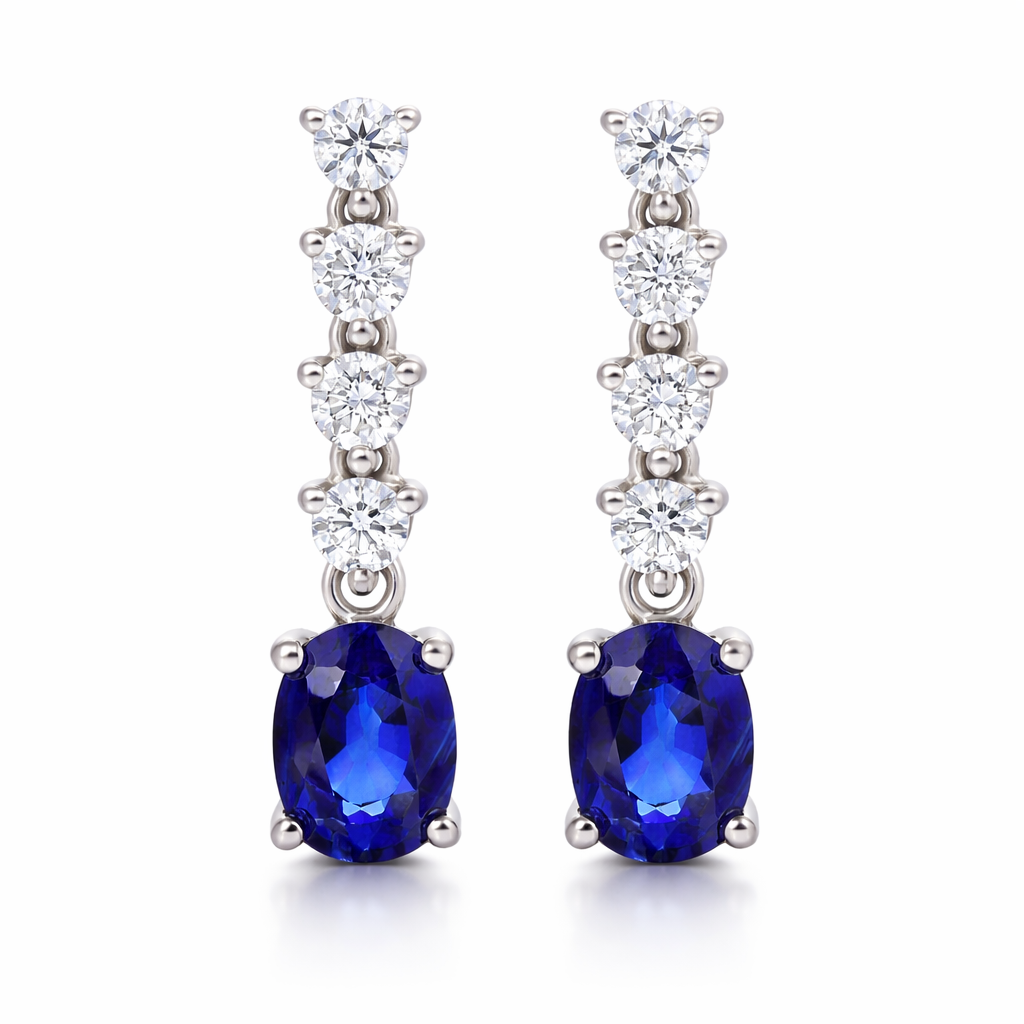 18ct White Gold 1.00ct Sapphire 0.32ct Diamond Drop Earrings DMN-1676 Image 1
