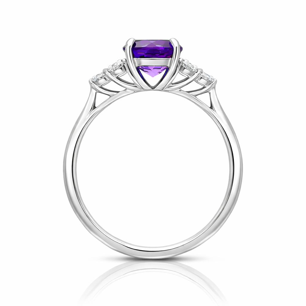 18ct White Gold 1.10ct Amethyst Diamond Cluster Ring DMN-2765 Image 2