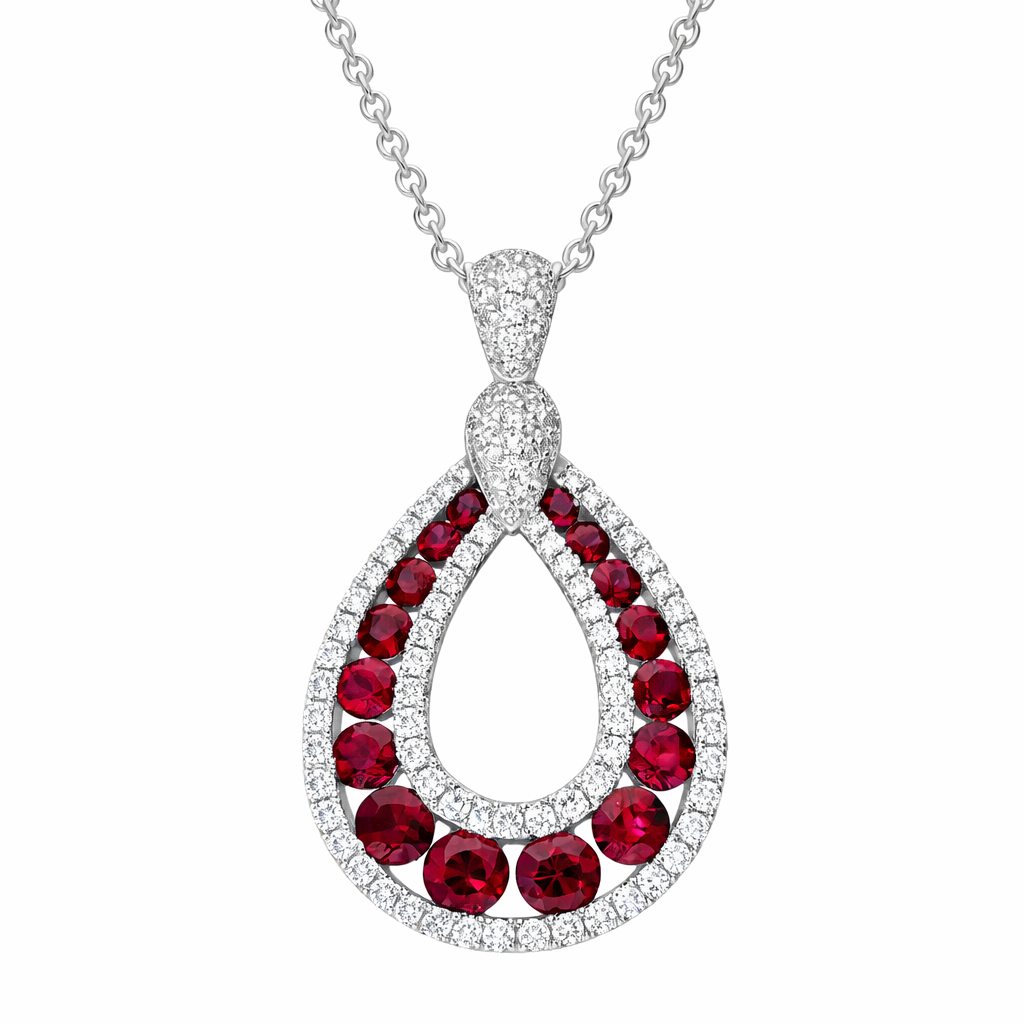 18ct White Gold 1.18ct Ruby 0.52ct Diamond Open Pear Necklace DMN-1933 Image 1