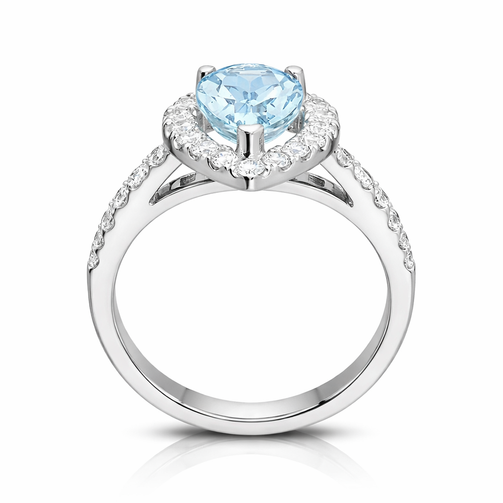 18ct White Gold 1.23ct Aquamarine 0.63ct Diamond Pear Ring DMN-1909 Image 2