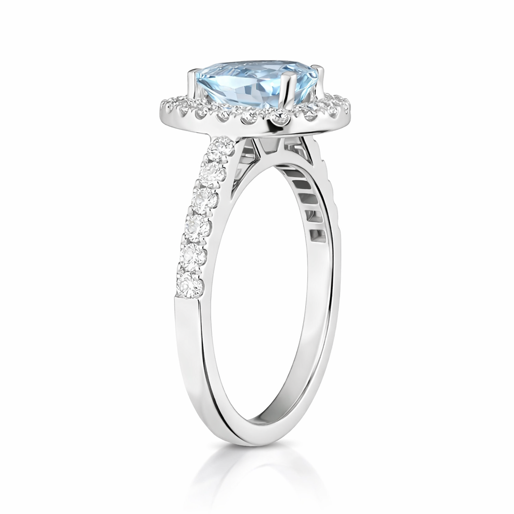 18ct White Gold 1.23ct Aquamarine 0.63ct Diamond Pear Ring DMN-1909 Image 3