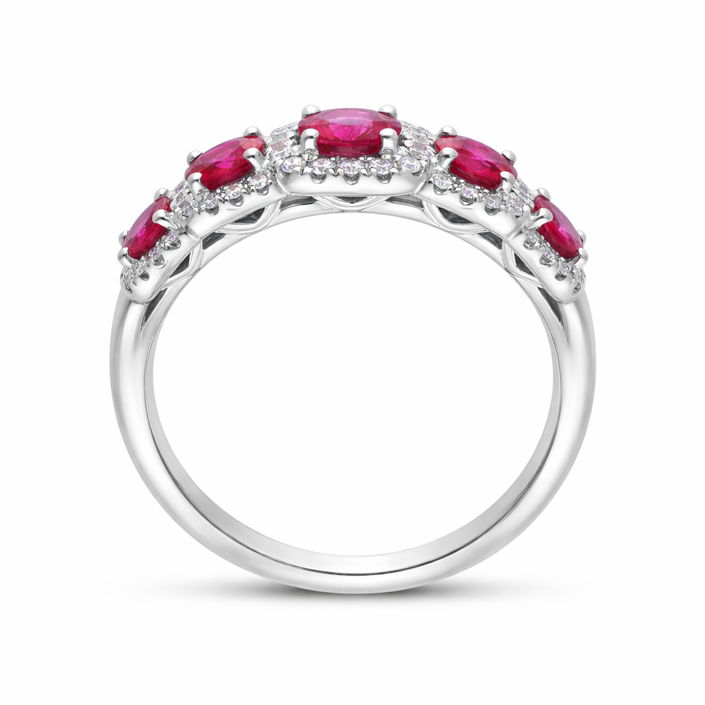 18ct White Gold 1.23ct Ruby 0.22ct Diamond Pave Cluster Ring D292 Image 2