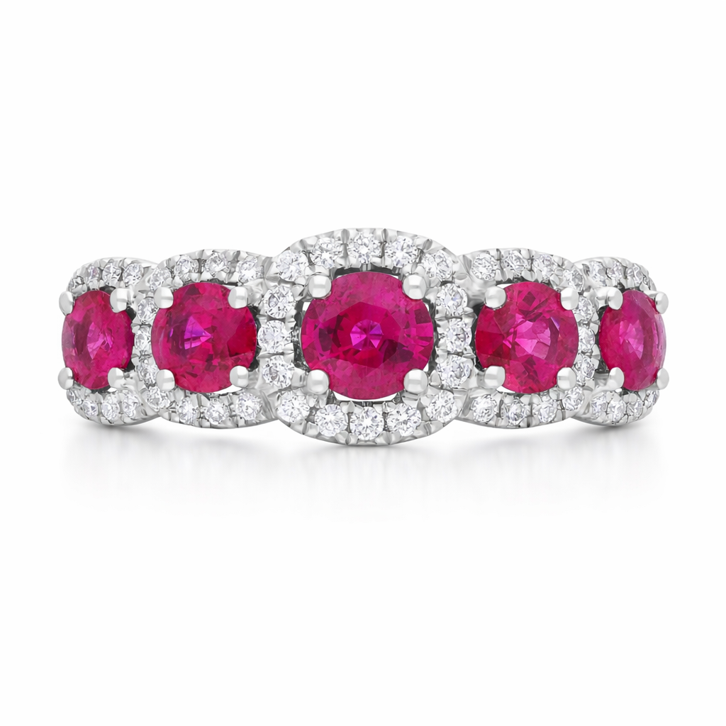 18ct White Gold 1.23ct Ruby 0.22ct Diamond Pave Cluster Ring D292 Image 3