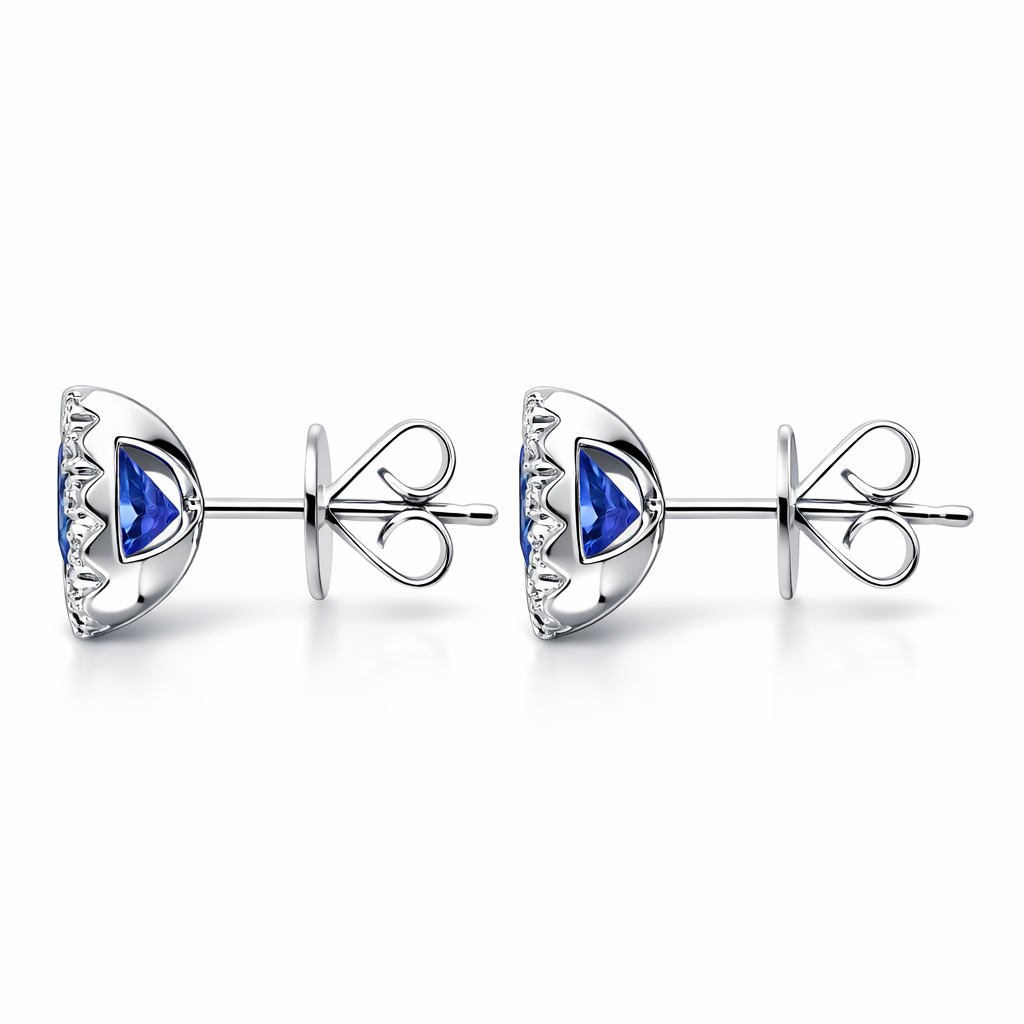 18ct White Gold 1.25ct Tanzanite 0.21ct Diamond Cushion Cut Stud Earrings DMN-2028 Image 2