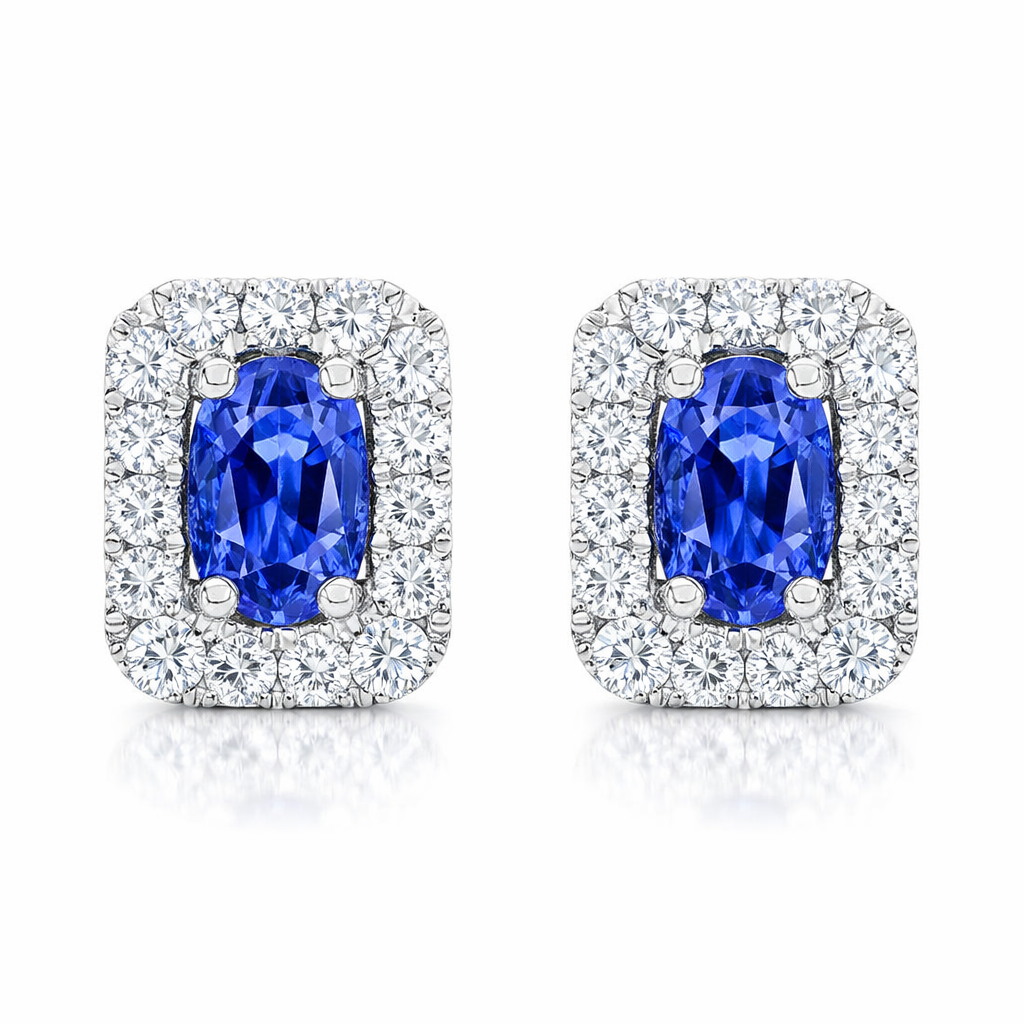 18ct White Gold 1.41ct Sapphire and Diamond Oblong Earrings DMN-1930 Image 1