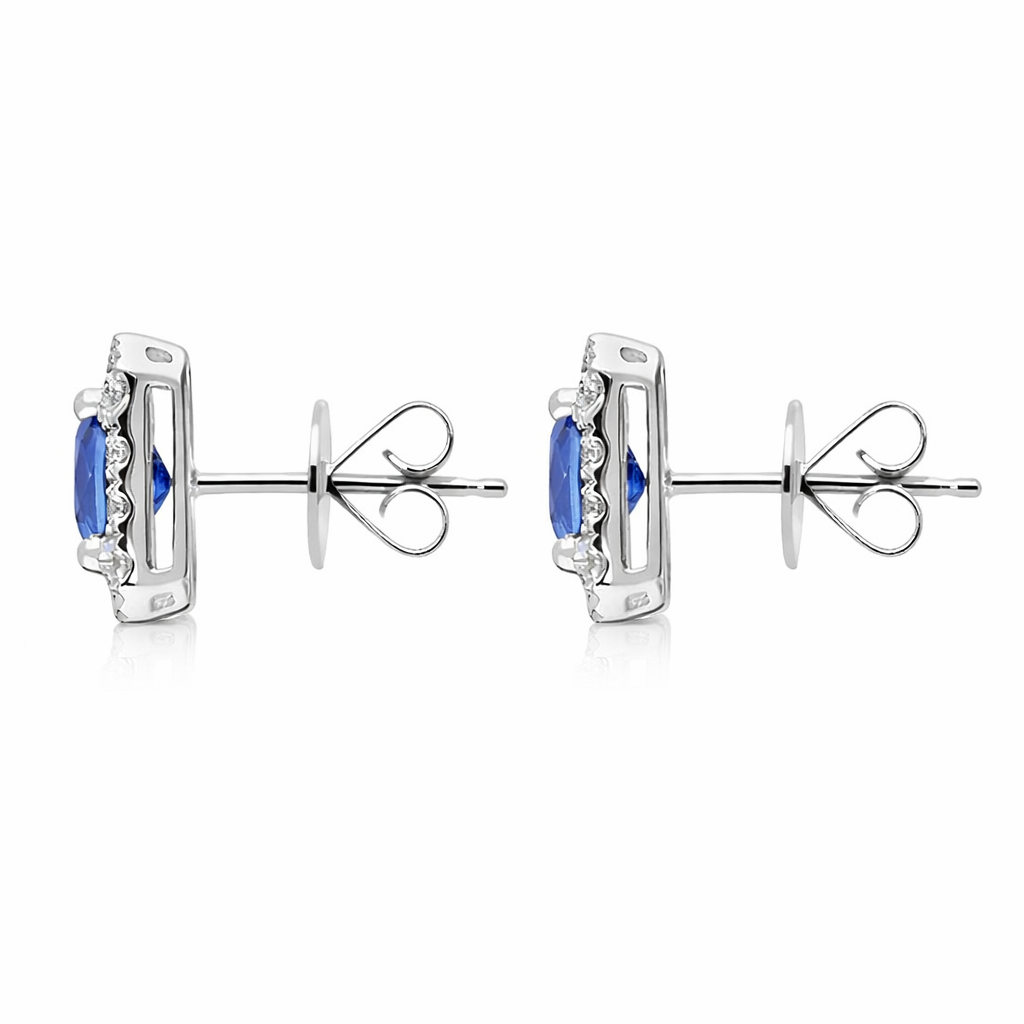 18ct White Gold 1.41ct Sapphire and Diamond Oblong Earrings DMN-1930 Image 2