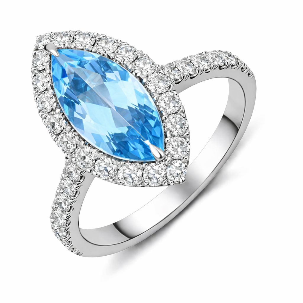 18ct White Gold 1.51ct Aquamarine Diamond Marquise Ring DMN-1390 Image 1