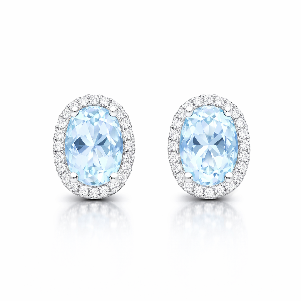 18ct White Gold 1.60ct Aquamarine Diamond Oval Cut Stud Earrings DMN-1937 Image 1