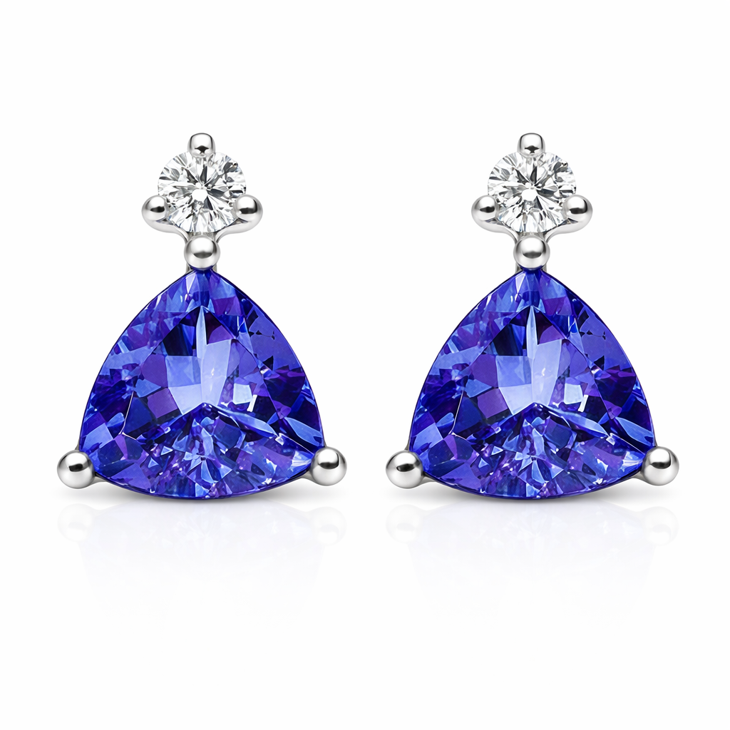 18ct White Gold 1.70ct Tanzanite Diamond Trillion Cut Stud Earrings CEW1STR6TZ Image 1