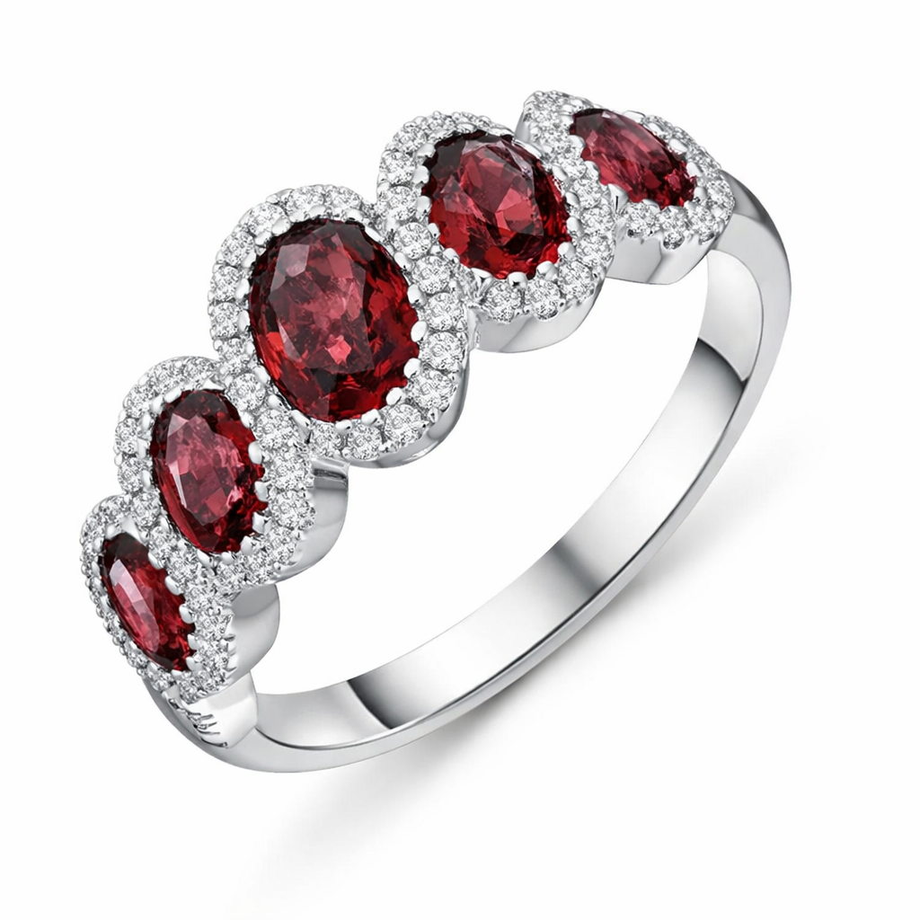 18ct White Gold 1.79ct Ruby Diamond Five Stone Cluster Ring DMN-1388 Image 1