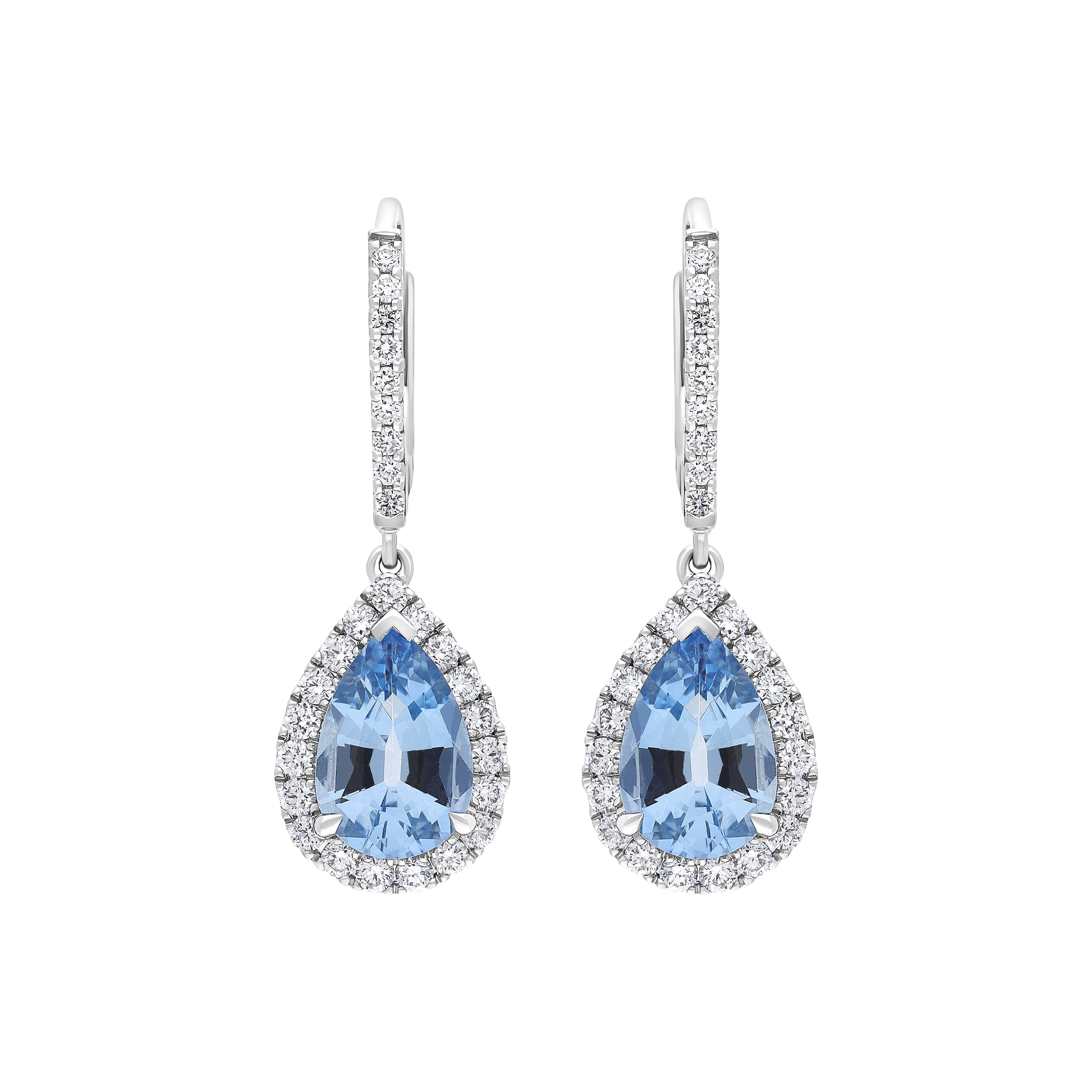 18ct White Gold 1.90ct Aquamarine 0.61ct Diamond Pear Cut Drop Earrings J536 Image 1