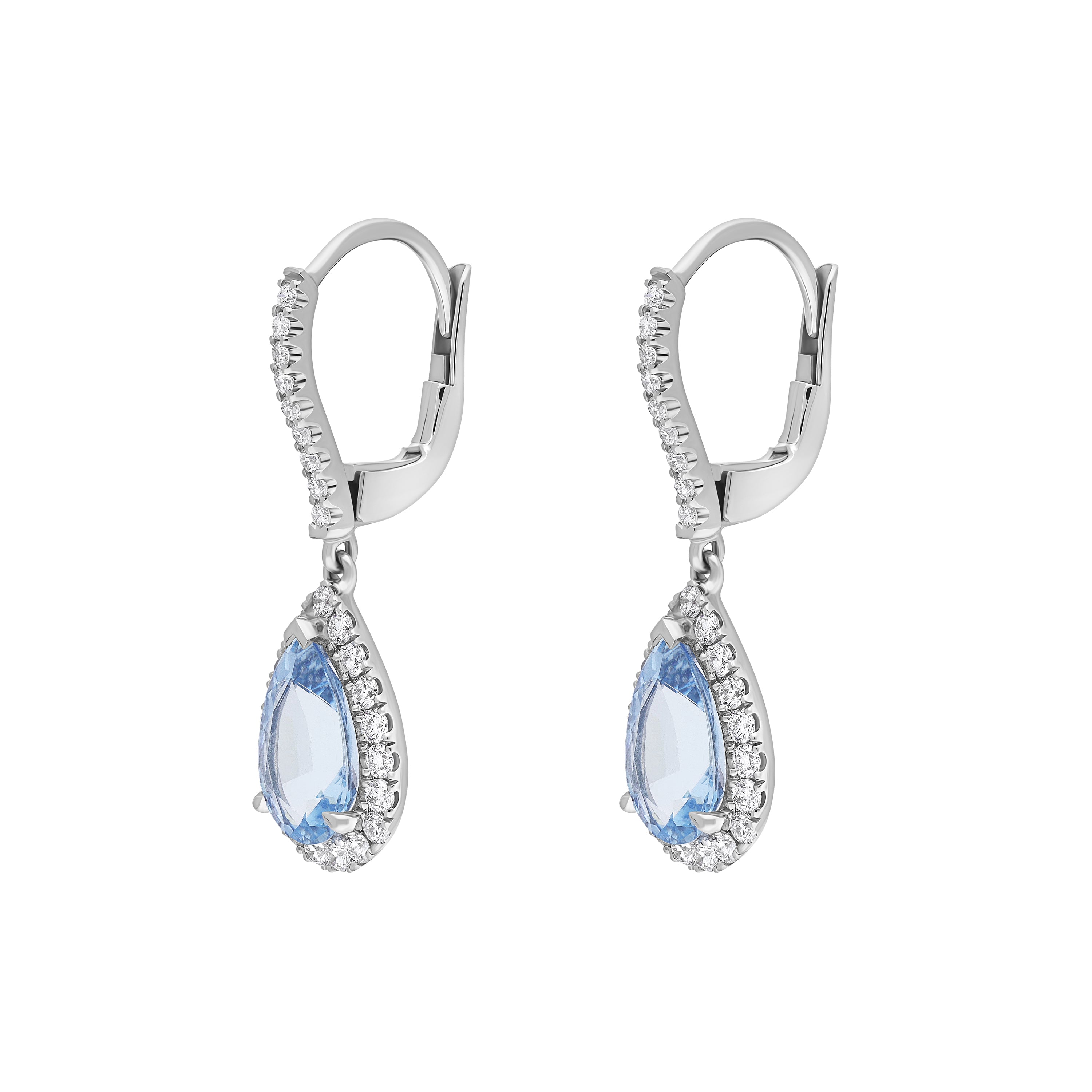 18ct White Gold 1.90ct Aquamarine 0.61ct Diamond Pear Cut Drop Earrings J536 Image 2