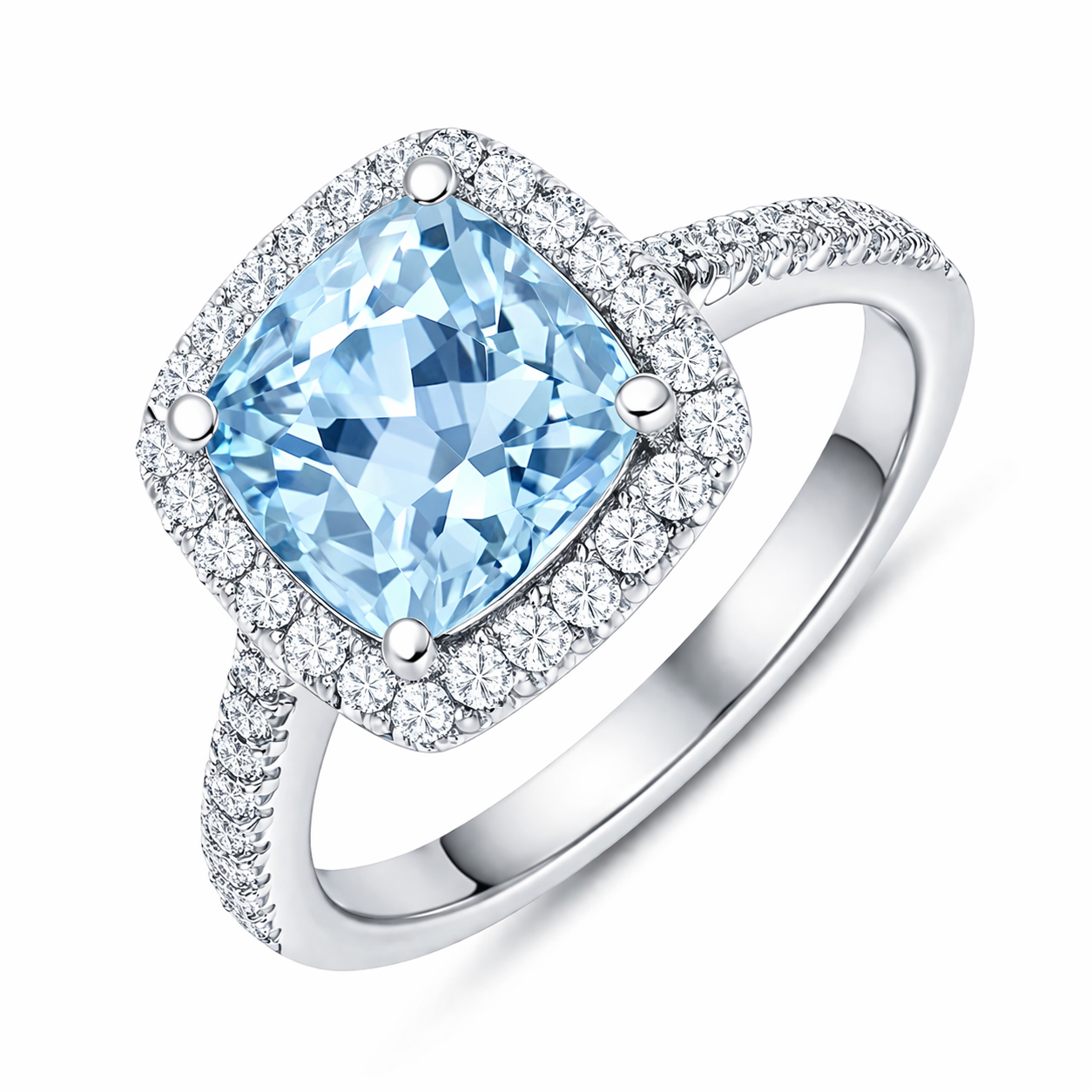 18ct White Gold 2.37ct Aquamarine 0.36ct Diamond Cushion Cut Ring DMN-2282 Image 1