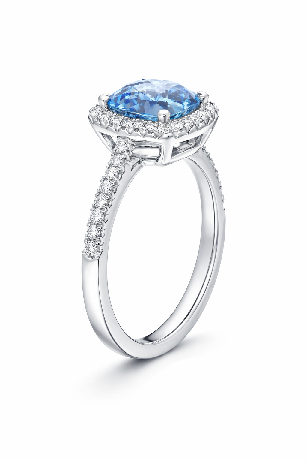 18ct White Gold 2.37ct Aquamarine 0.36ct Diamond Cushion Cut Ring DMN-2282 Image 3