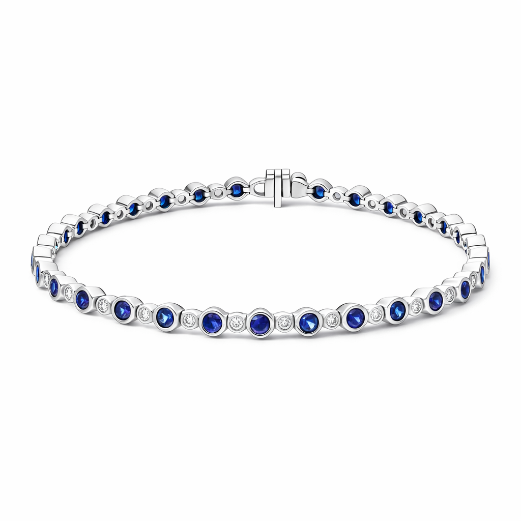 18ct White Gold 3.13ct Sapphire 0.60ct Diamond Rubover Set Line Bracelet J1143 Image 1