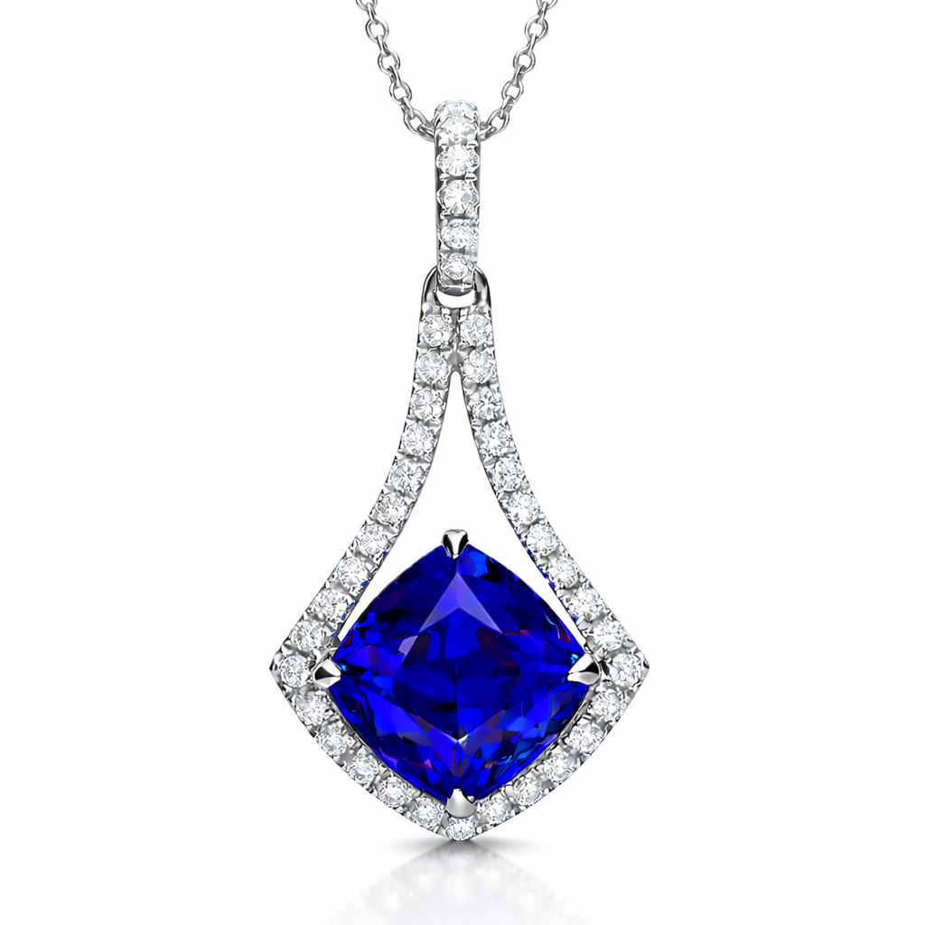 18ct White Gold 3.85ct Tanzanite 0.36ct Diamond Drop Necklace PW-0475-TZ Image 1