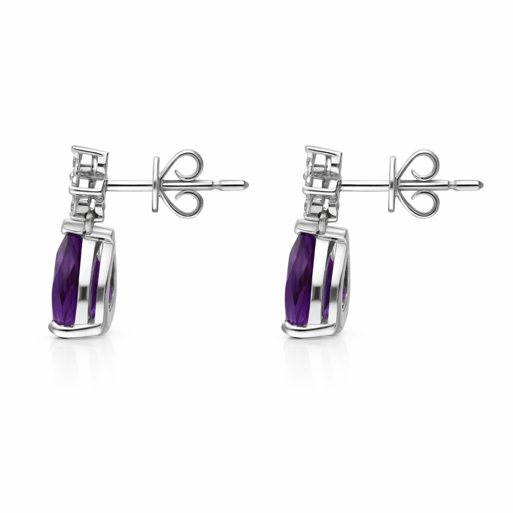18ct White Gold Amethyst Diamond Pear Drop Earrings 59474AM Image 2