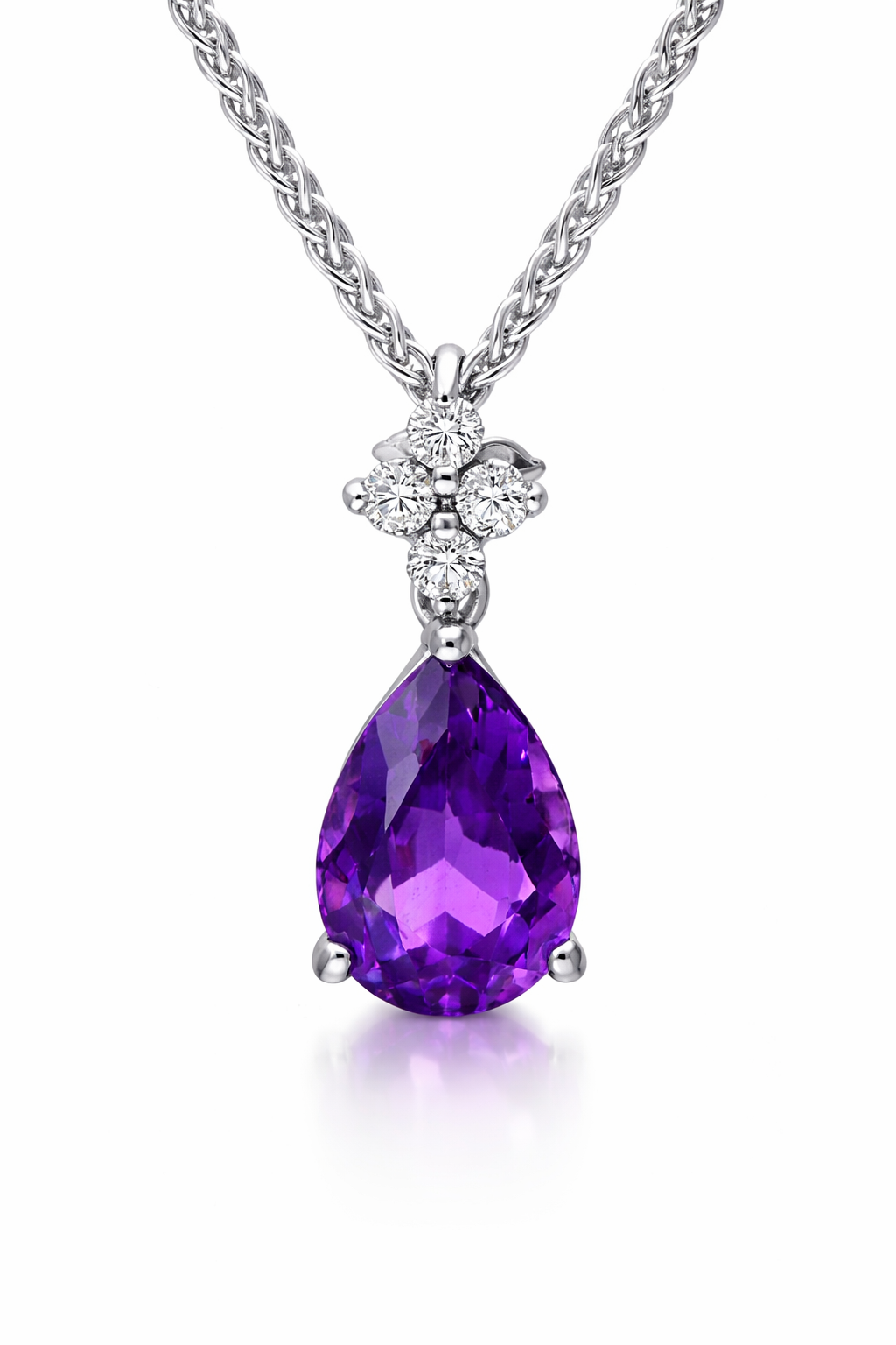 18ct White Gold Amethyst Diamond Pear Drop Necklace 59475AM Image 1